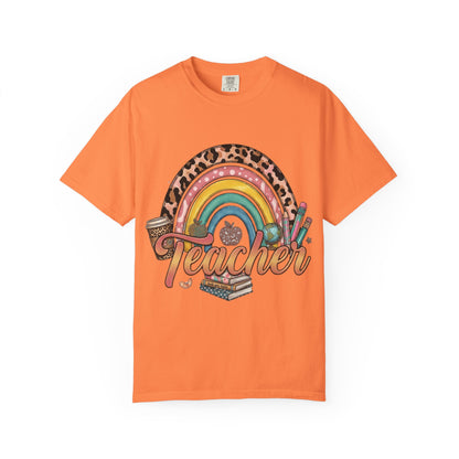 Teacher Rainbow Leopard Graphic T-Shirt — Cute Back-to-School Gift for Educators