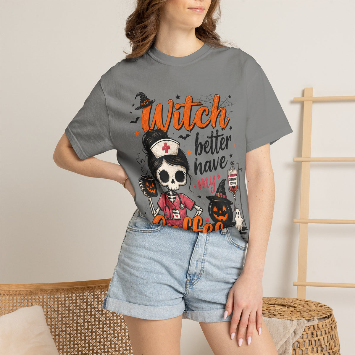 Witch Better Have My Coffee T‑Shirt — Halloween Nurse Skull Coffee Tee
