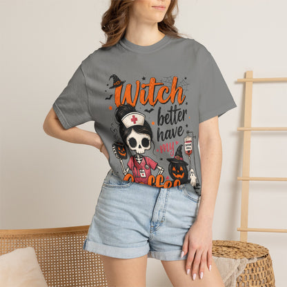 Witch Better Have My Coffee T‑Shirt — Halloween Nurse Skull Coffee Tee