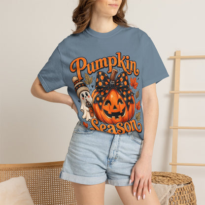Pumpkin Season T-Shirt — Cute Jack-O’-Lantern & Ghost Fall Tee