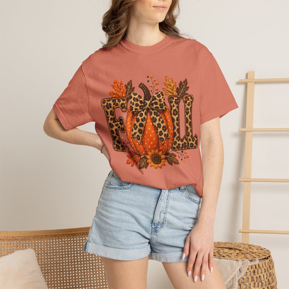 Fall Leopard Pumpkin T-Shirt — Autumn Leaves Graphic Tee