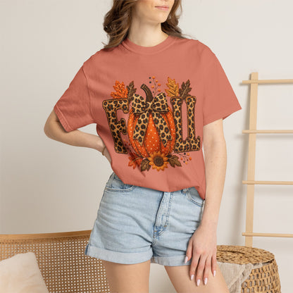 Fall Leopard Pumpkin T-Shirt — Autumn Leaves Graphic Tee