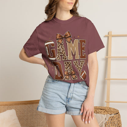 Game Day T-Shirt — Leopard Print Football Tee with Bow