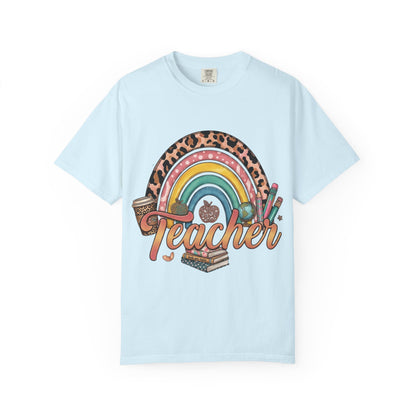 Teacher Rainbow Leopard Graphic T-Shirt — Cute Back-to-School Gift for Educators