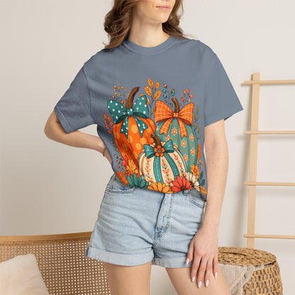 Autumn Floral Pumpkins T-Shirt — Fall Harvest Graphic Tee