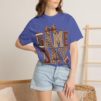 Game Day T-Shirt — Leopard Print Football Tee with Bow