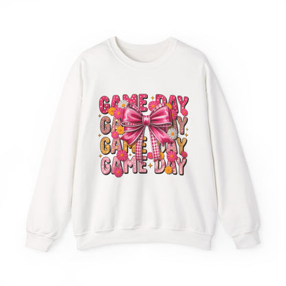 Game Day Bow Sweatshirt — Pink Cheer Graphic Crewneck