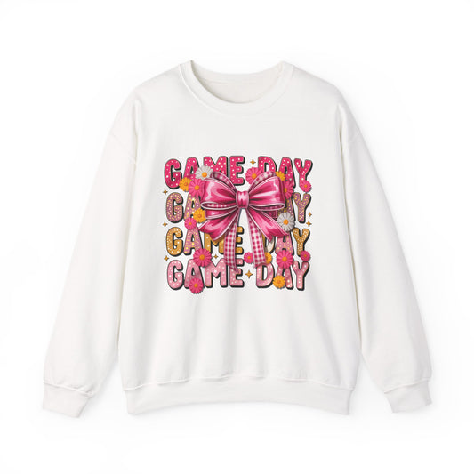 Game Day Bow Sweatshirt — Pink Cheer Graphic Crewneck