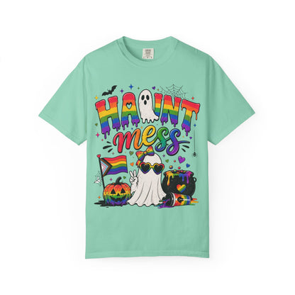 Haunt Mess Pride Halloween T-Shirt — Rainbow Ghost Graphic Tee