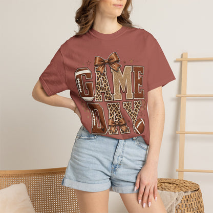 Game Day T-Shirt — Leopard Print Football Tee with Bow