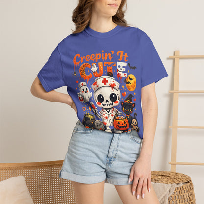 Creepin' It Cute Halloween T-Shirt — Trick or Treat Skeleton & Black Cat Tee