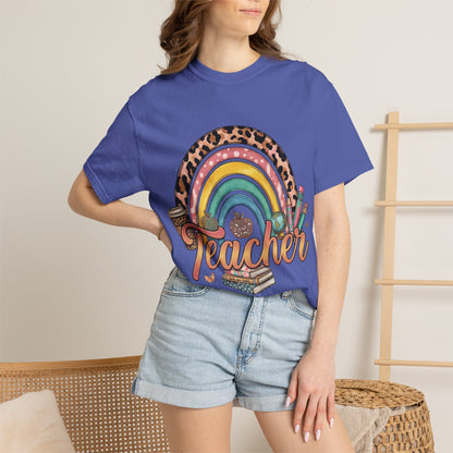 Teacher Rainbow Leopard Graphic T-Shirt — Cute Back-to-School Gift for Educators