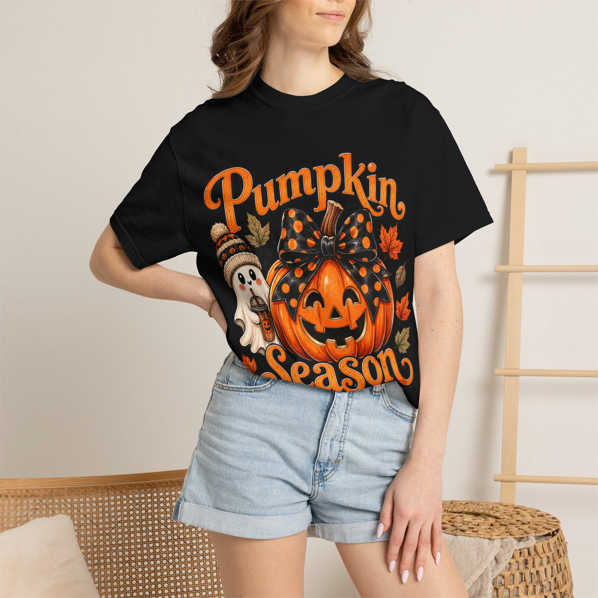 Pumpkin Season T-Shirt — Cute Jack-O’-Lantern & Ghost Fall Tee