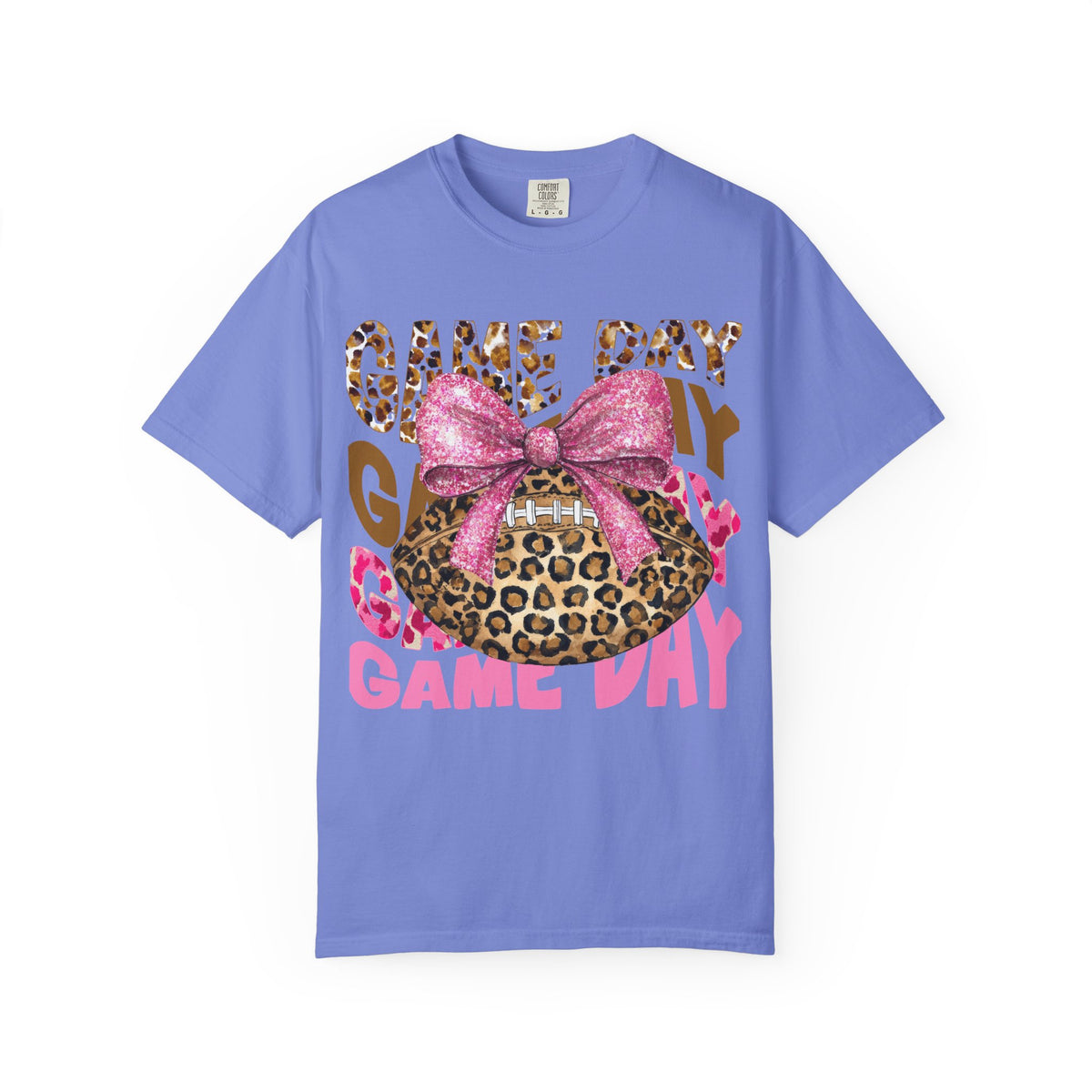 Game Day Leopard Football T-Shirt — Pink Bow Tailgate Tee for Women & Fans
