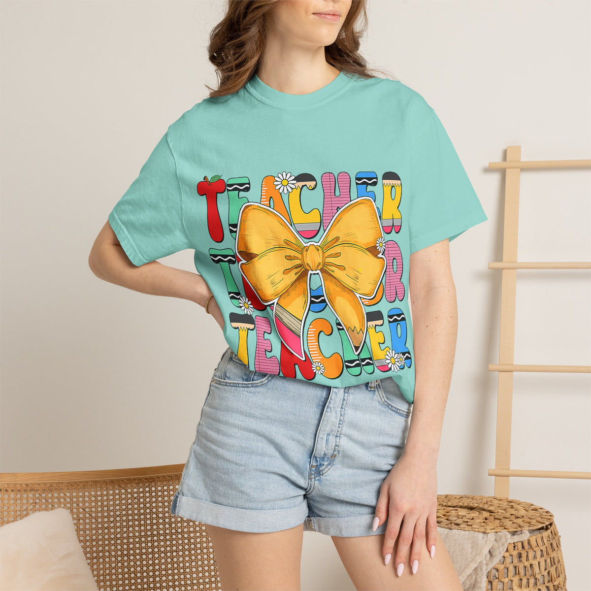 Teacher Bow T-Shirt — Colorful Retro Teacher Appreciation Tee