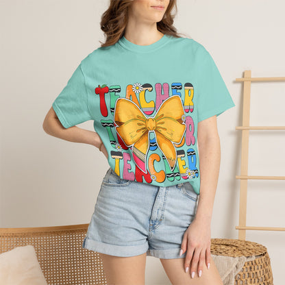 Teacher Bow T-Shirt — Colorful Retro Teacher Appreciation Tee
