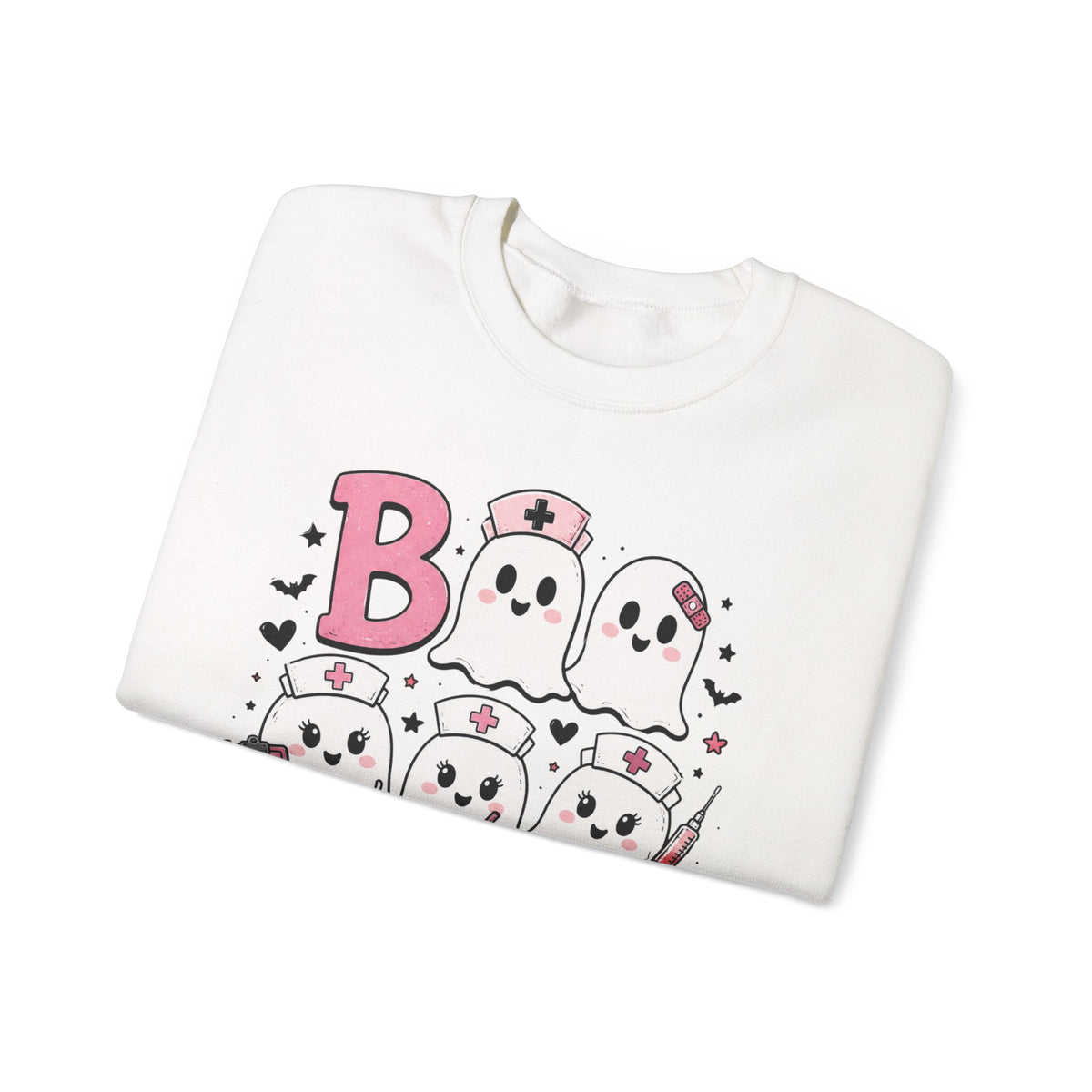 Boo Crew Sweatshirt — Cute Pink Ghost Nurse Halloween Crewneck