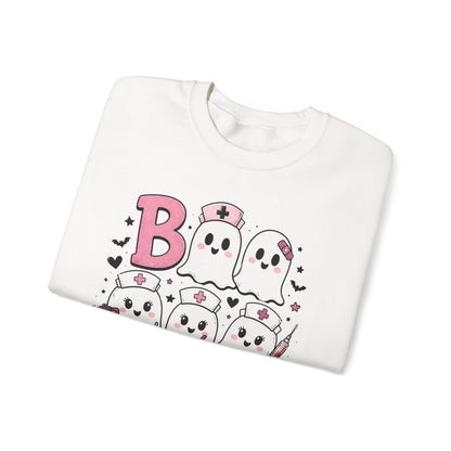 Boo Crew Sweatshirt — Cute Pink Ghost Nurse Halloween Crewneck