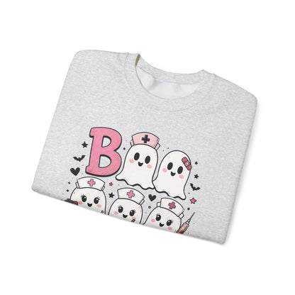 Boo Crew Sweatshirt — Cute Pink Ghost Nurse Halloween Crewneck