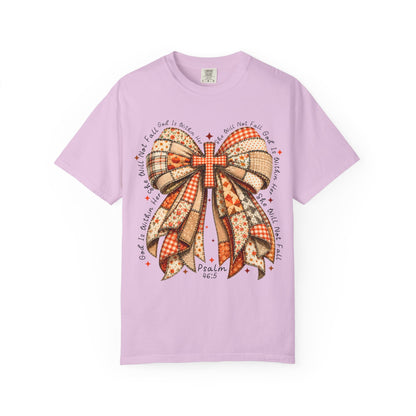 Christian Cross Bow T-Shirt — Faith-Inspired Ribbon Design (Psalm 16:5)
