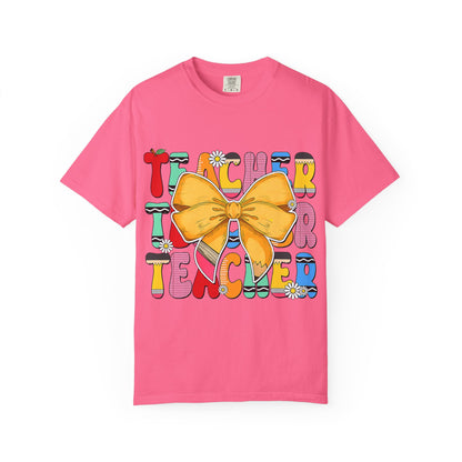 Teacher Bow T-Shirt — Colorful Retro Teacher Appreciation Tee