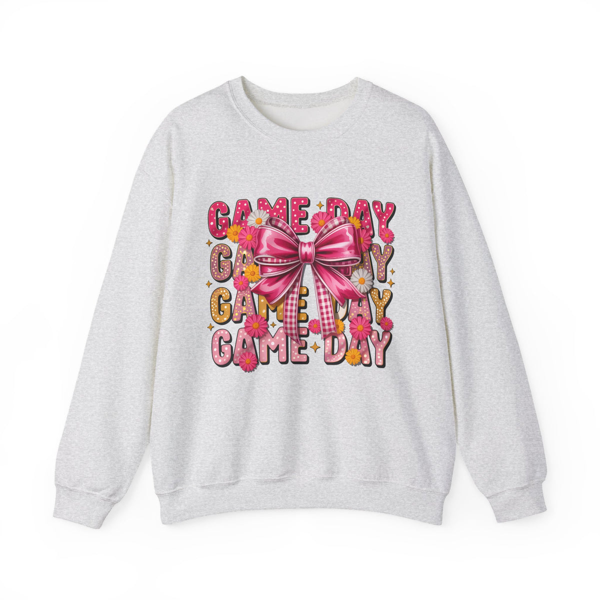Game Day Bow Sweatshirt — Pink Cheer Graphic Crewneck