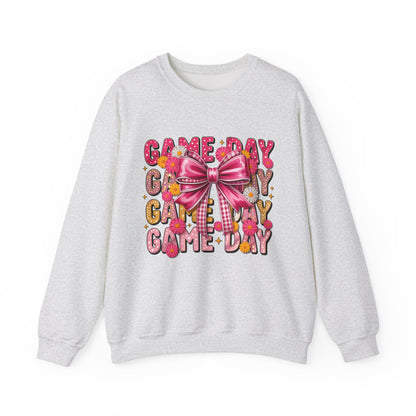 Game Day Bow Sweatshirt — Pink Cheer Graphic Crewneck
