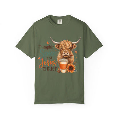 Pumpkin Spice and Jesus T-Shirt — Fall Cow Coffee Graphic Tee