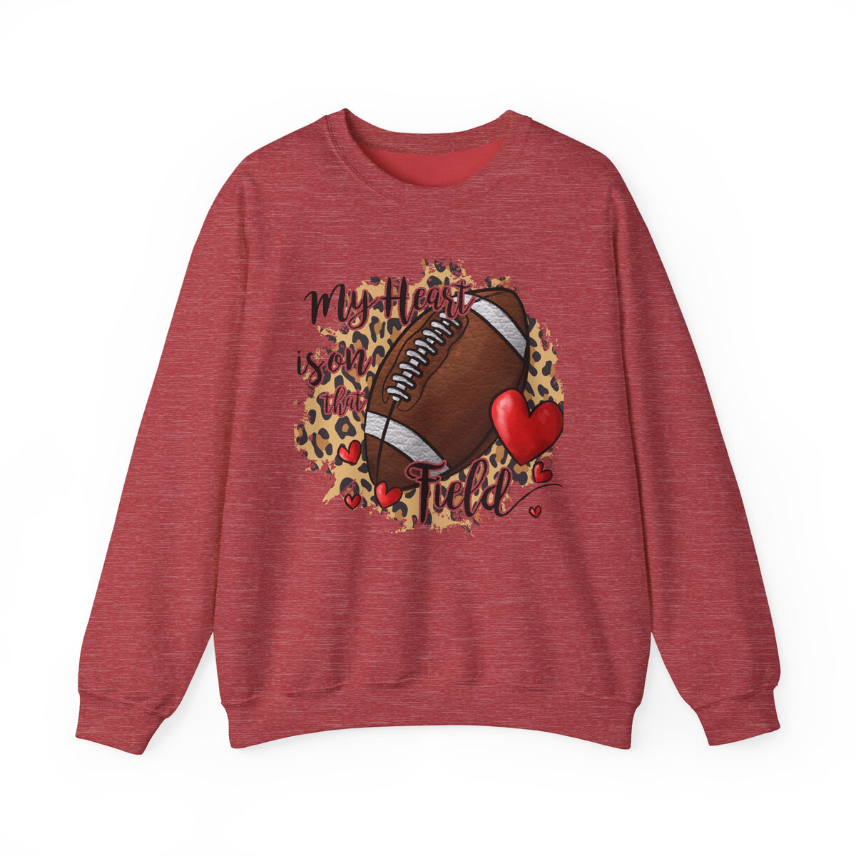 Football Mom Crewneck Sweatshirt — "My Heart is on the Field" Leopard Accent