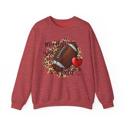Football Mom Crewneck Sweatshirt — "My Heart is on the Field" Leopard Accent