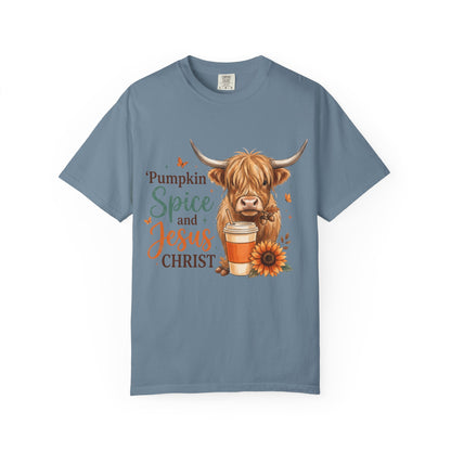 Pumpkin Spice and Jesus T-Shirt — Fall Cow Coffee Graphic Tee