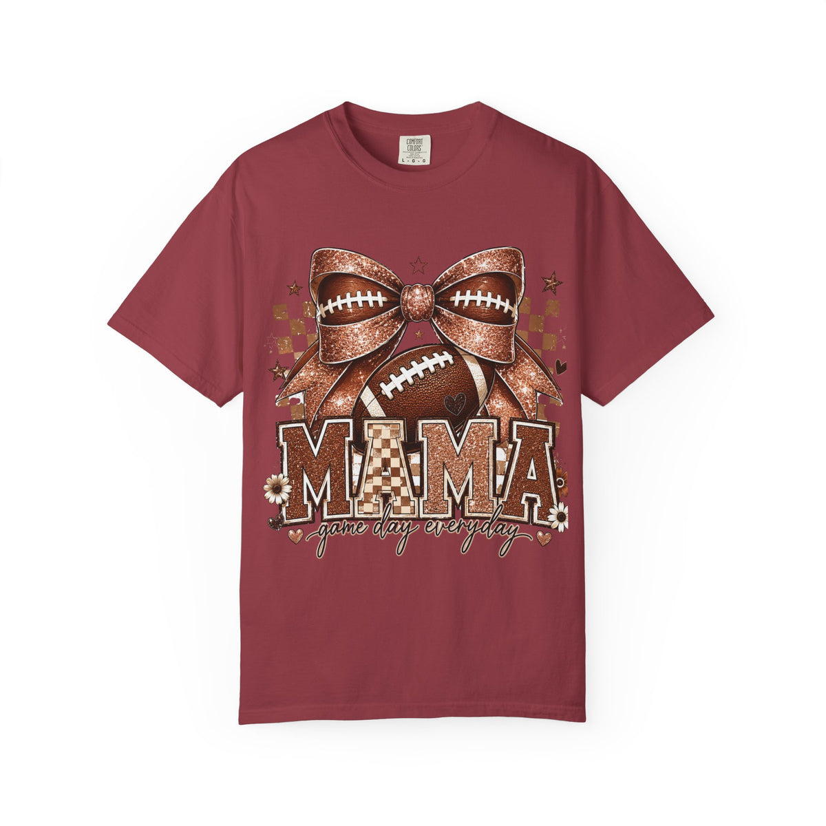 Mama Football Mom T-Shirt — "Mama" Glitter Bow Game Day Tee