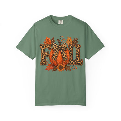 Fall Leopard Pumpkin T-Shirt — Autumn Leaves Graphic Tee