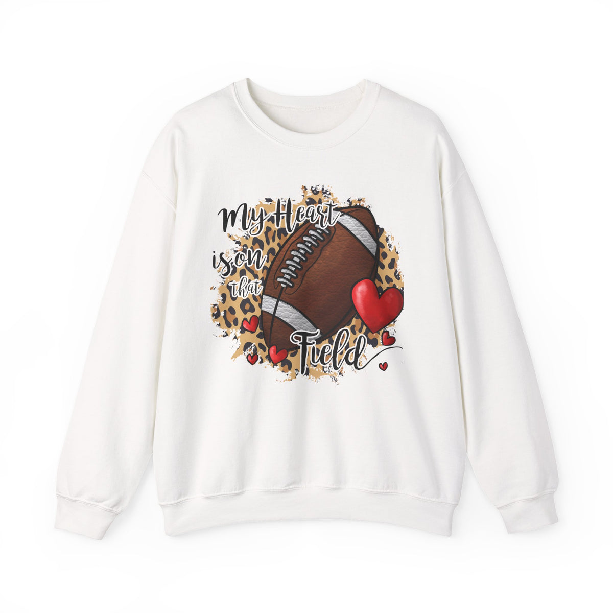 Football Mom Crewneck Sweatshirt — "My Heart is on the Field" Leopard Accent
