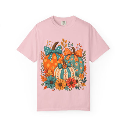 Autumn Floral Pumpkins T-Shirt — Fall Harvest Graphic Tee