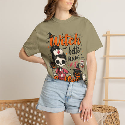 Witch Better Have My Coffee T‑Shirt — Halloween Nurse Skull Coffee Tee