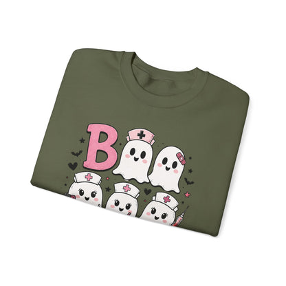 Boo Crew Sweatshirt — Cute Pink Ghost Nurse Halloween Crewneck