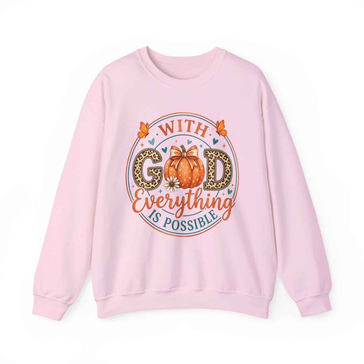 Christian Fall Sweatshirt - "With God Everything Is Possible" Pumpkin Crewneck