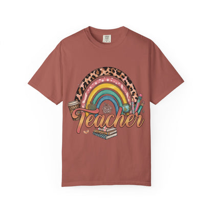Teacher Rainbow Leopard Graphic T-Shirt — Cute Back-to-School Gift for Educators