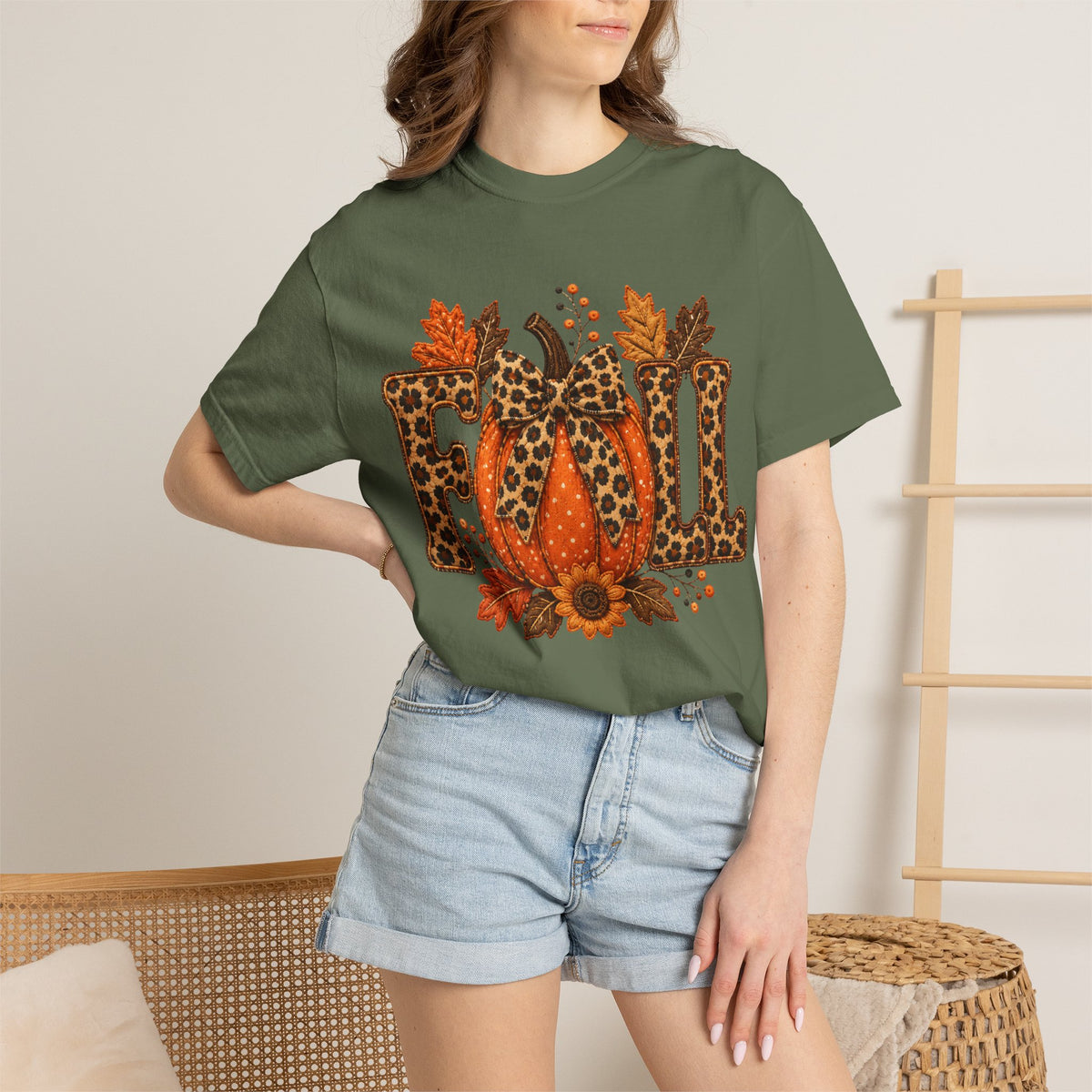 Fall Leopard Pumpkin T-Shirt — Autumn Leaves Graphic Tee
