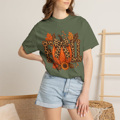 Fall Leopard Pumpkin T-Shirt — Autumn Leaves Graphic Tee