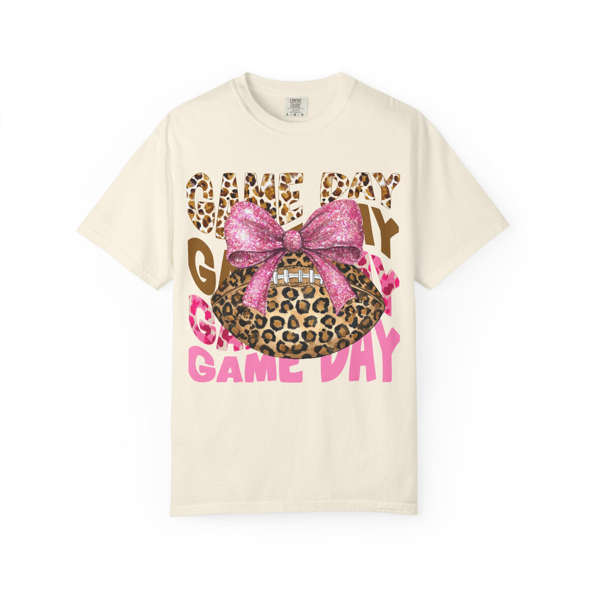 Game Day Leopard Football T-Shirt — Pink Bow Tailgate Tee for Women & Fans