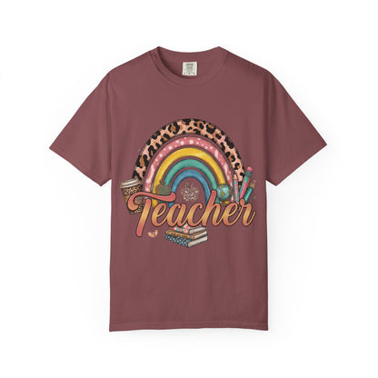 Teacher Rainbow Leopard Graphic T-Shirt — Cute Back-to-School Gift for Educators