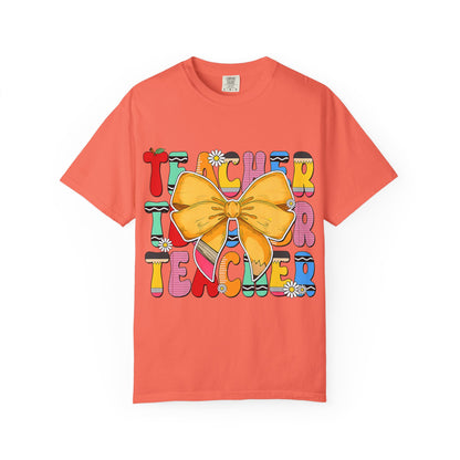 Teacher Bow T-Shirt — Colorful Retro Teacher Appreciation Tee