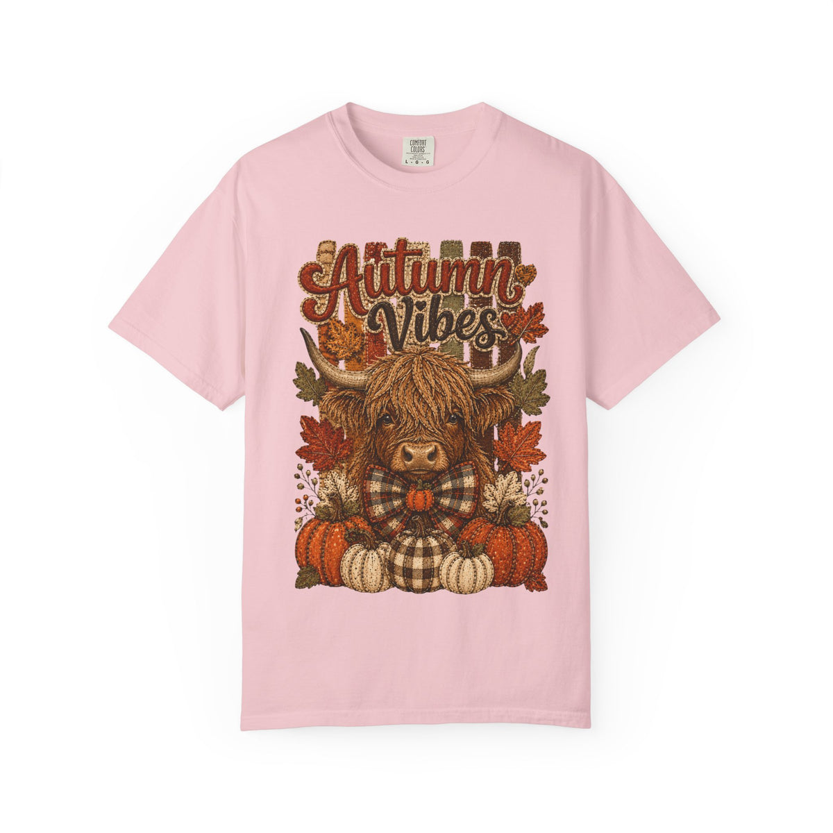 Autumn Vibes Highland Cow T-Shirt — Cute Fall Pumpkin Plaid Tee