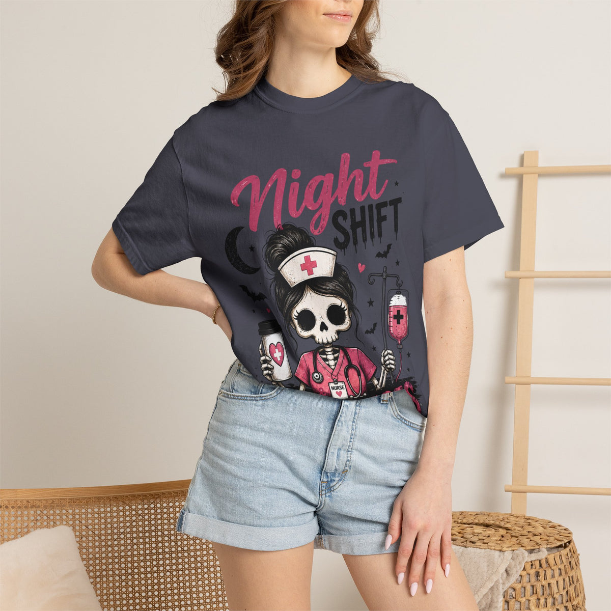 Night Shift Nightmares T-Shirt — Nurse Skull Horror Medical Staff Tee