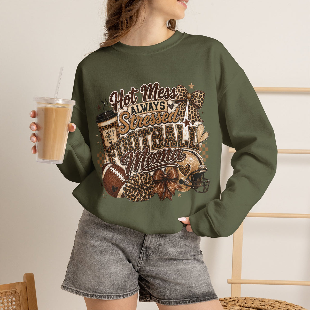 Football Mama Sweatshirt – "Hot Mess Always Stressed" Cozy Crewneck
