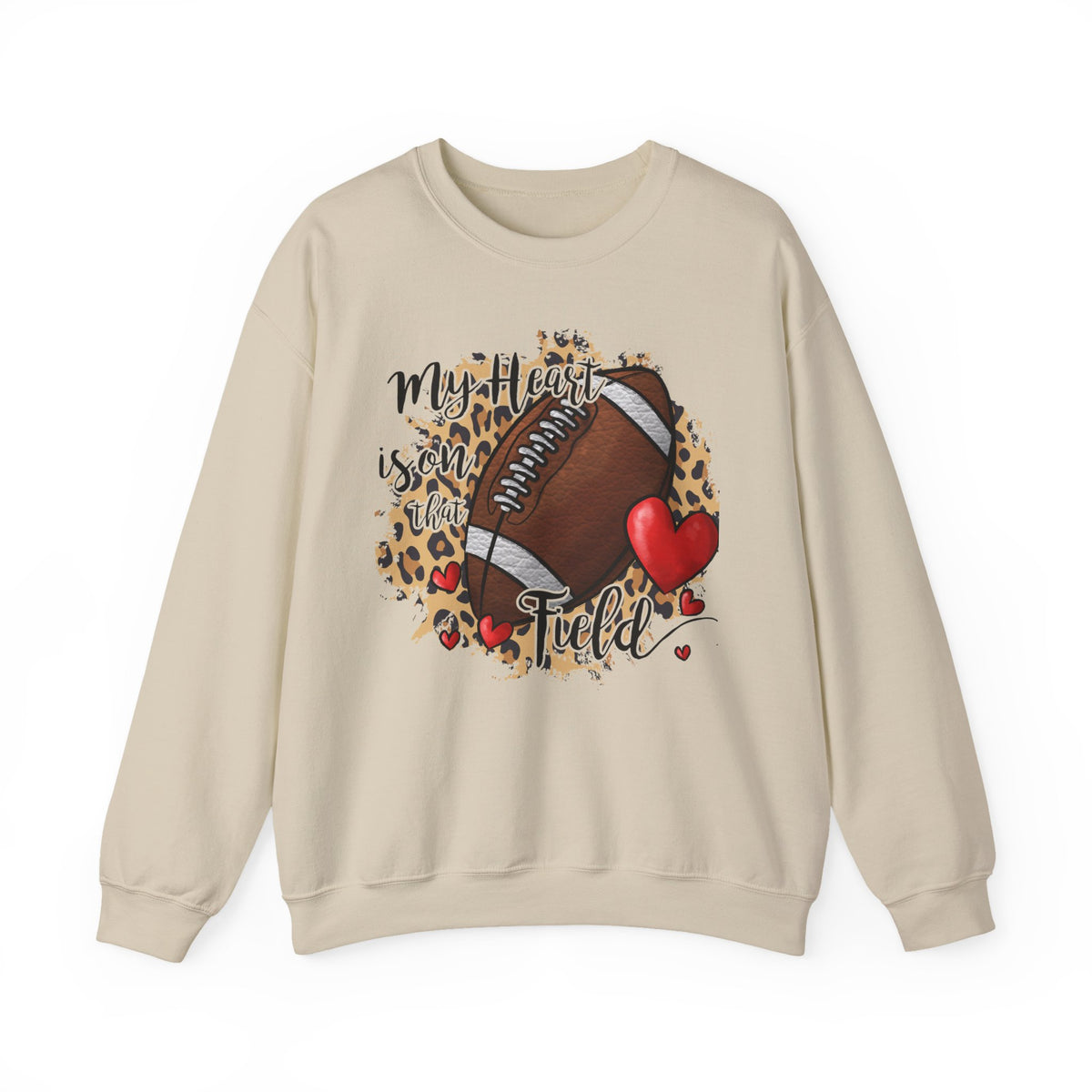 Football Mom Crewneck Sweatshirt — "My Heart is on the Field" Leopard Accent