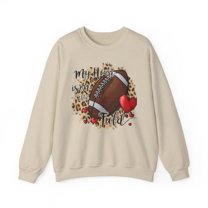 Football Mom Crewneck Sweatshirt — "My Heart is on the Field" Leopard Accent