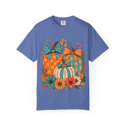 Autumn Floral Pumpkins T-Shirt — Fall Harvest Graphic Tee